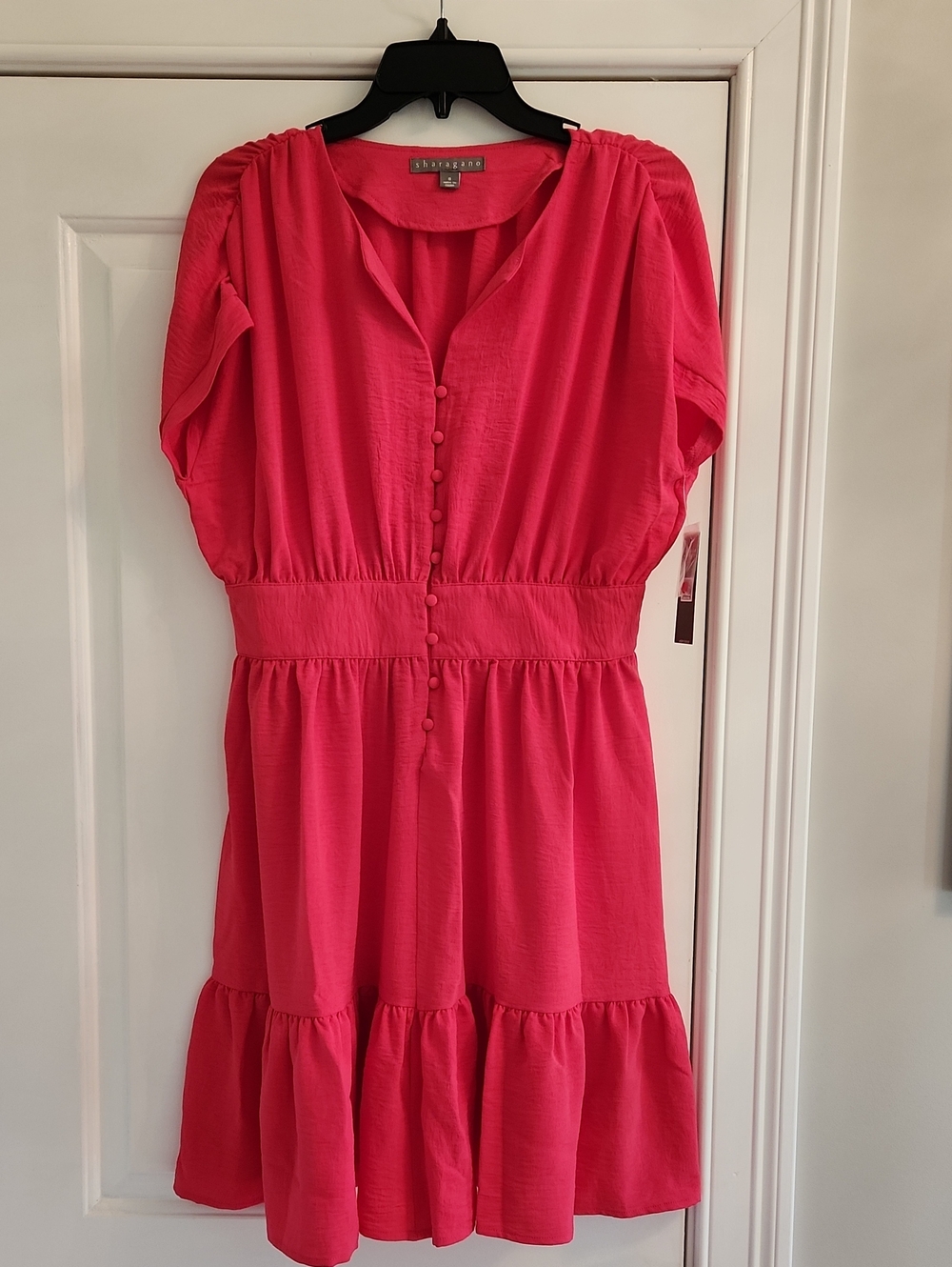 Sharagano Hot Pink Tiered Midi Dress